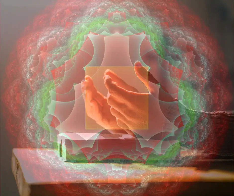 A mandala with hands in prayer, symbolizing the contrast between manifestation beliefs and biblical faith.