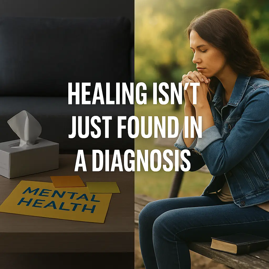 Woman sitting alone on a bench in prayer, Bible beside her—symbolizing faith over therapy culture