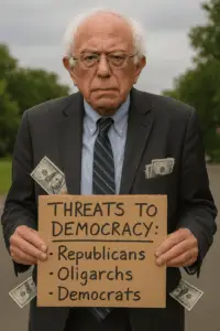 Bernie Sanders holding sign elsa kurt show
